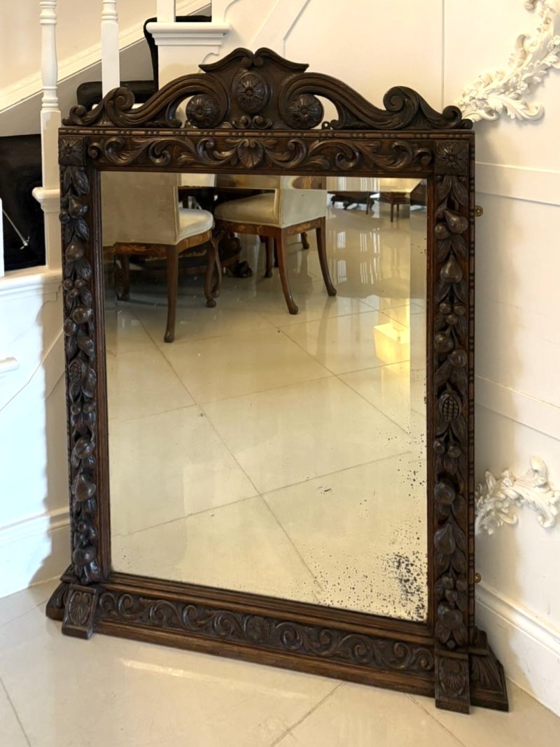 Exceptional Quality Antique 19th Century Victorian Carved Oak Wall Mirror - Image 3